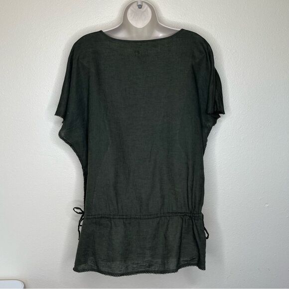Old Navy Linen Adjustable Waist Lace Trim Keyhole Tie Neck Green Top Women Large - Picture 6 of 12